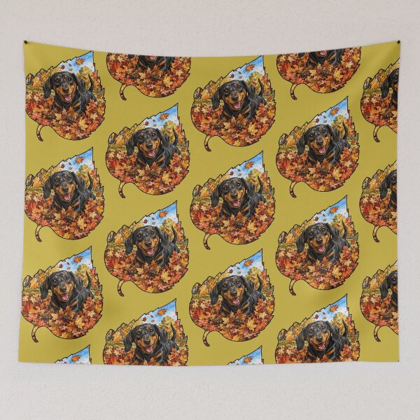 Item preview, Fall Dachshund Playing In Autumn Leaves designed and sold by Lion and Lamb Design.