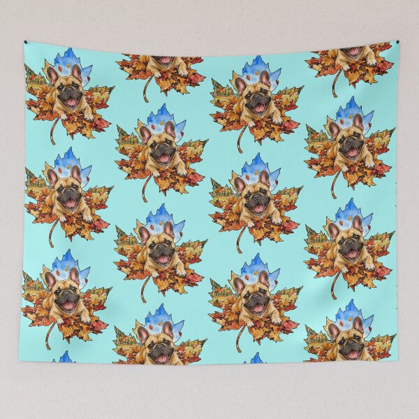 Item preview, Fall French Bulldog Playing In Autumn Leaves designed and sold by Lion and Lamb Design.