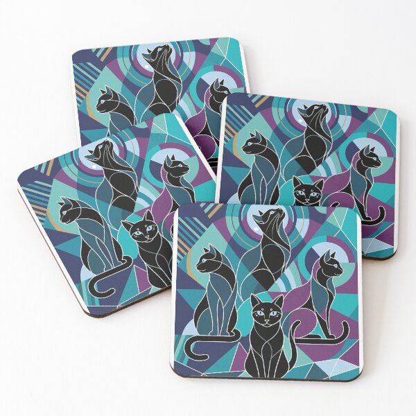 Item preview, Midnight Cubist Cats Geometric Art Deco Cat Illustration designed and sold by Mahilis.