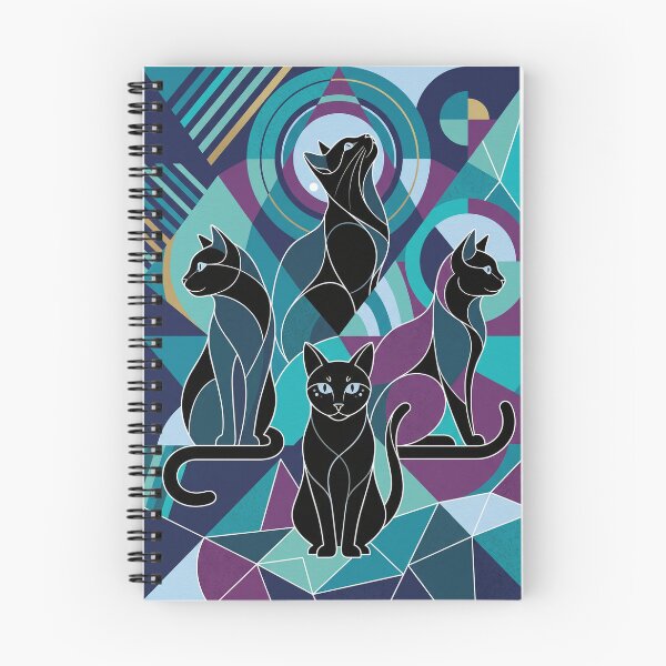 Item preview, Midnight Cubist Cats Geometric Art Deco Cat Illustration designed and sold by Mahilis.
