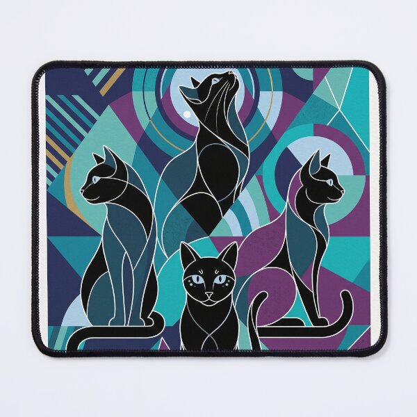 Item preview, Midnight Cubist Cats Geometric Art Deco Cat Illustration designed and sold by Mahilis.