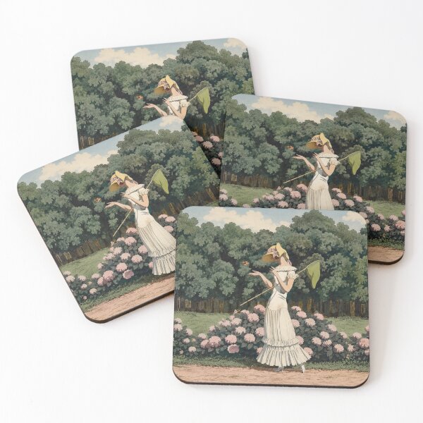 Item preview, Girl in the Garden catching butterflies - Art Nouveau Illustration Elegant Garden Woman with Butterfly for Vintage Art Lovers designed and sold by RickE.