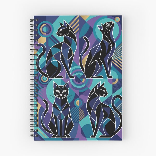 Item preview, Midnight Cubist Cats Geometric Art Deco Cat Illustration designed and sold by Mahilis.
