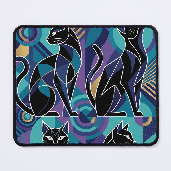 Item preview, Midnight Cubist Cats Geometric Art Deco Cat Illustration designed and sold by Mahilis.