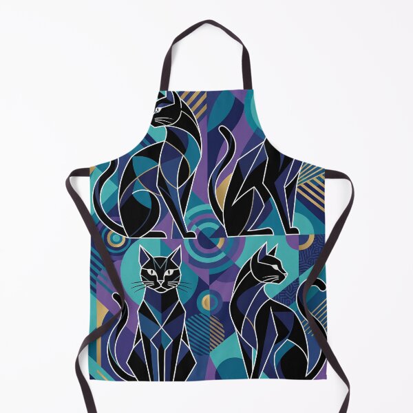Item preview, Midnight Cubist Cats Geometric Art Deco Cat Illustration designed and sold by Mahilis.