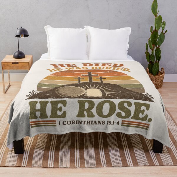 Item preview, He Died.  He Was Buried. He Rose.  1 Corinthians 15: 1-4, Vintage Christian Three Crosses Sunset T-shirt designed and sold by Rosie's Wildflower Boutique.