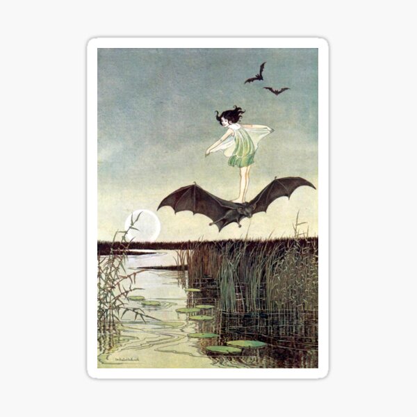 Vista previa del artículo con la obra «Chica de hadas montando un murciélago - Ida Rentoul Outhwaite», diseñado y vendido por forgottenbeauty.
