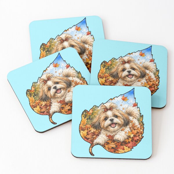 Item preview, Fall Shih Tzu Playing In Autumn Leaves designed and sold by Lion and Lamb Design.