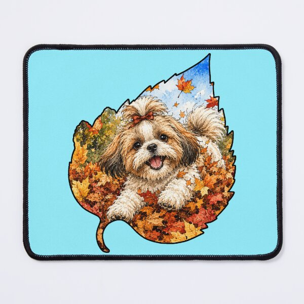 Item preview, Fall Shih Tzu Playing In Autumn Leaves designed and sold by Lion and Lamb Design.