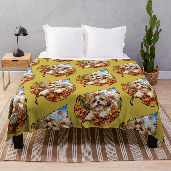 Item preview, Fall Shih Tzu Playing In Autumn Leaves designed and sold by Lion and Lamb Design.