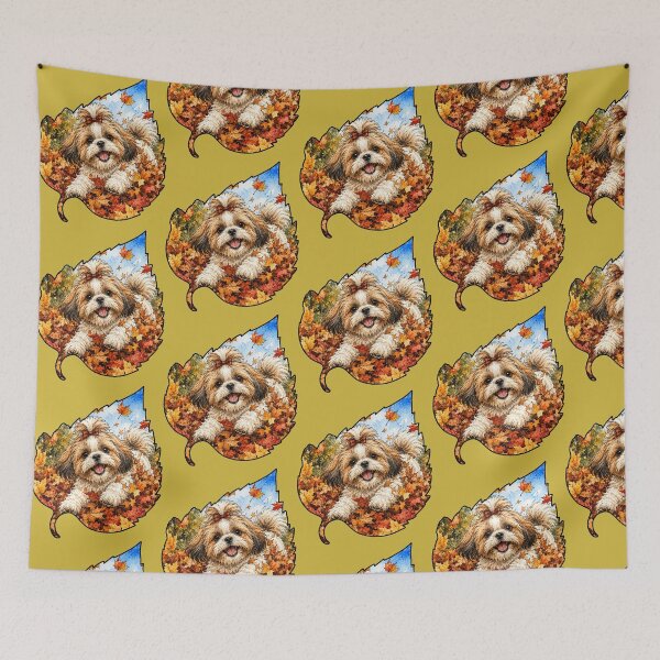 Item preview, Fall Shih Tzu Playing In Autumn Leaves designed and sold by Lion and Lamb Design.