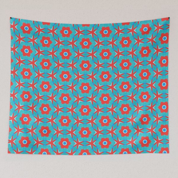Item preview, Bright Red Blue Floral Geometric Pattern designed and sold by SweetLilith.