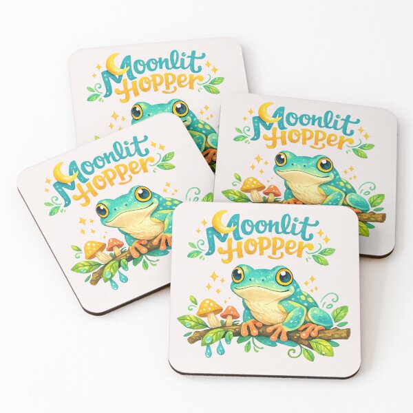 Item preview, Moonlit Hopper Cute Frog on Branch with Mushrooms designed and sold by inkoutninja.