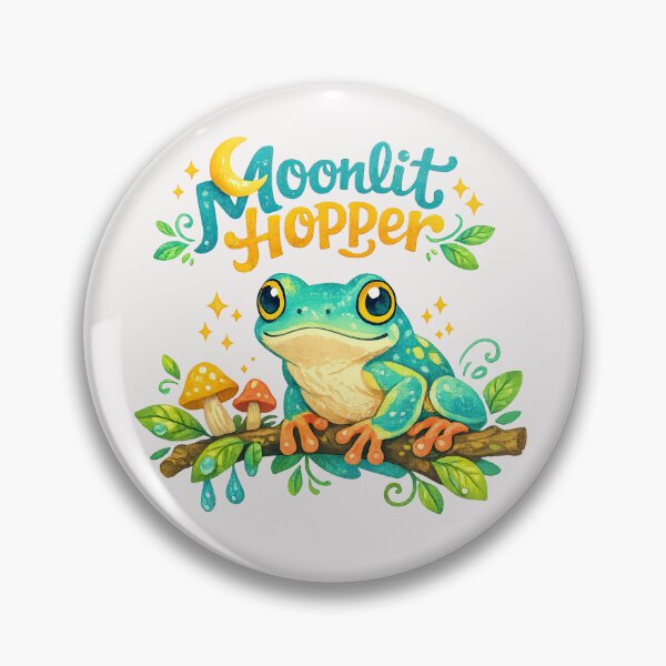 Item preview, Moonlit Hopper Cute Frog on Branch with Mushrooms designed and sold by inkoutninja.