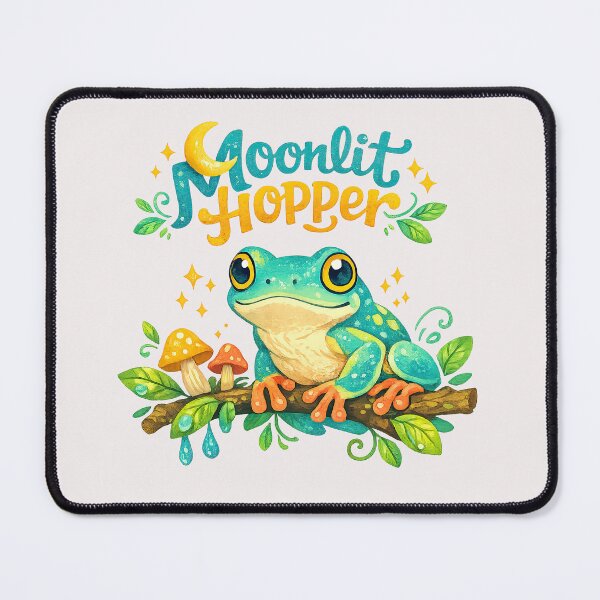 Item preview, Moonlit Hopper Cute Frog on Branch with Mushrooms designed and sold by inkoutninja.