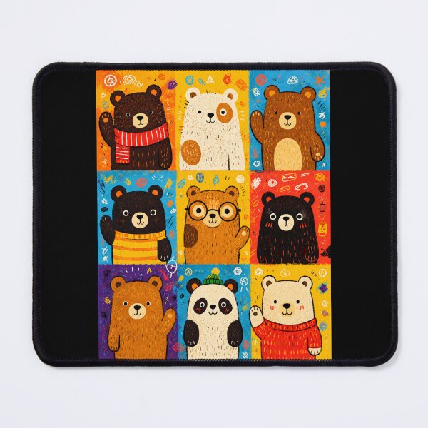 Item preview, Colorful Pop Art Bear Grid Illustration | Cute Whimsical Cartoon Bear Pattern designed and sold by Peanutspixel.