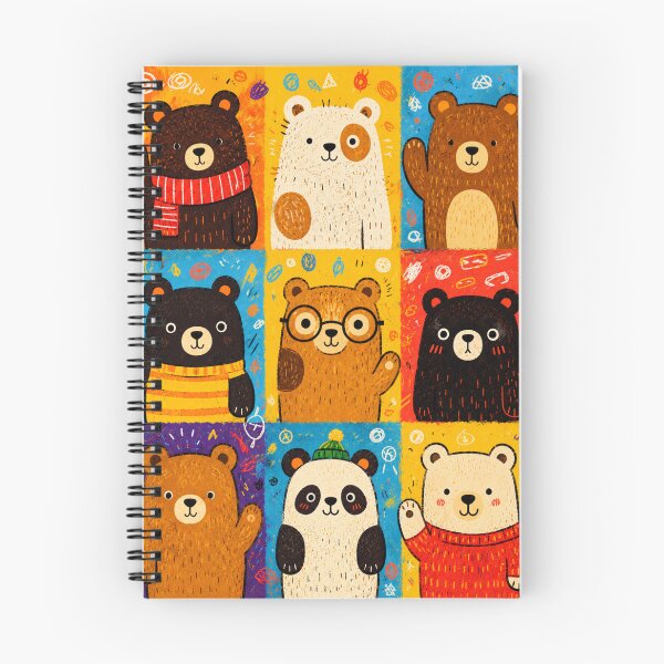 Item preview, Colorful Pop Art Bear Grid Illustration | Cute Whimsical Cartoon Bear Pattern designed and sold by Peanutspixel.