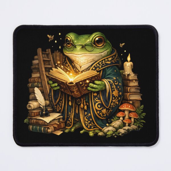 Item preview, Cute Frog Librarian Reading Ancient Books | Cottagecore Library Art designed and sold by emotions23.