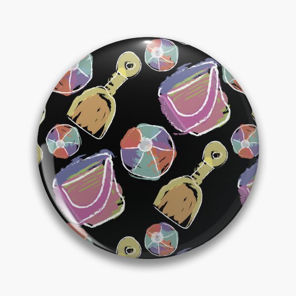 Item preview, Watercolor Shovel & Bucket Diagonals with Beach Balls on Black designed and sold by Digitalmyth's Designs.