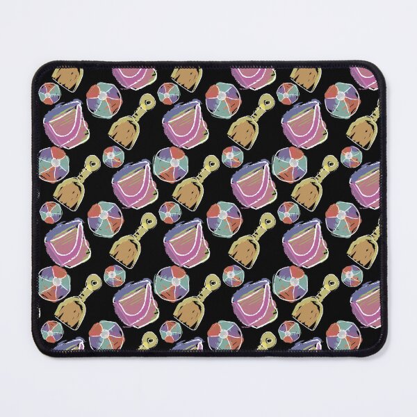 Item preview, Watercolor Shovel & Bucket Diagonals with Beach Balls on Black designed and sold by Digitalmyth's Designs.