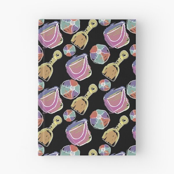 Item preview, Watercolor Shovel & Bucket Diagonals with Beach Balls on Black designed and sold by Digitalmyth's Designs.
