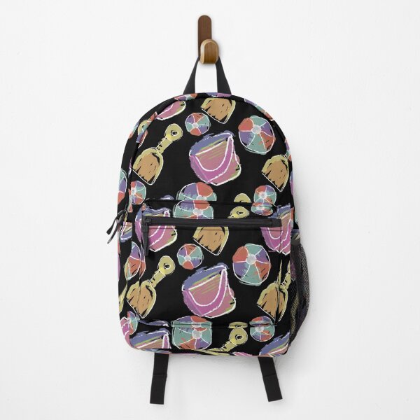 Item preview, Watercolor Shovel & Bucket Diagonals with Beach Balls on Black designed and sold by Digitalmyth's Designs.