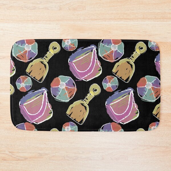 Item preview, Watercolor Shovel & Bucket Diagonals with Beach Balls on Black designed and sold by Digitalmyth's Designs.