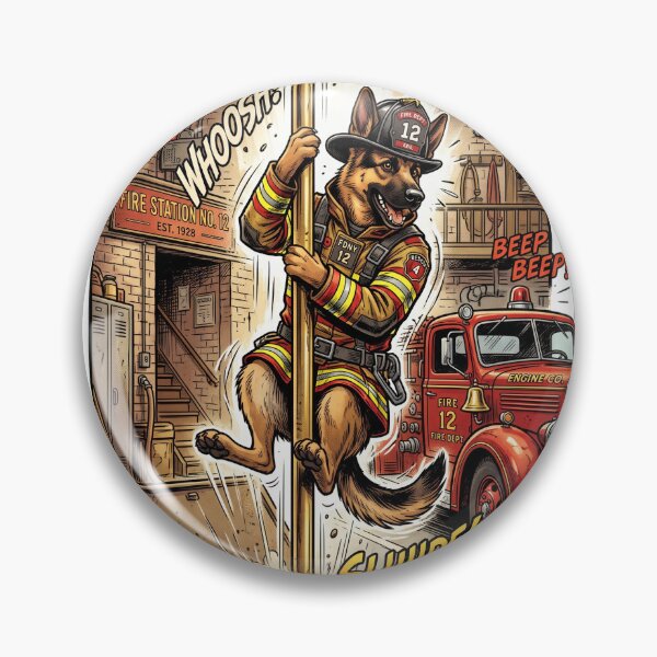 Item preview, Brave Firefighter: German Shepherd in Action on White designed and sold by PictoVibe.