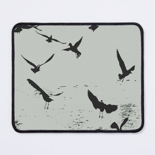 Item preview, Silhouette Of A Flock Of Seagulls Scavenging Black designed and sold by taiche.