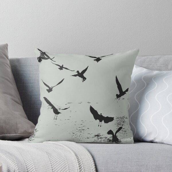 Item preview, Silhouette Of A Flock Of Seagulls Scavenging Black designed and sold by taiche.