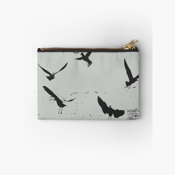 Item preview, Silhouette Of A Flock Of Seagulls Scavenging Black designed and sold by taiche.