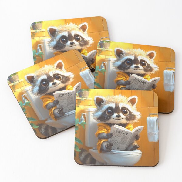 Item preview, Raccoon Bathroom Newspaper Reader Cute Cartoon Cozy Humor designed and sold by mildaclairmo.