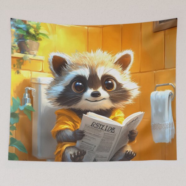 Item preview, Raccoon Bathroom Newspaper Reader Cute Cartoon Cozy Humor designed and sold by mildaclairmo.