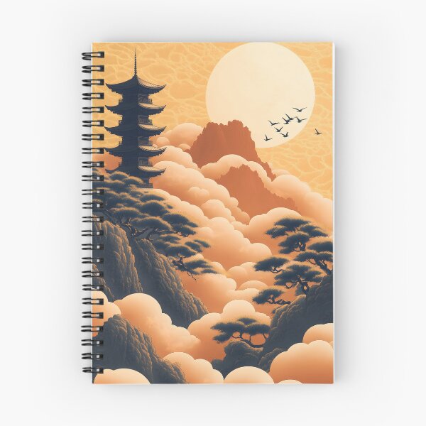 Item preview, Japanese Pagoda Golden Sun Orange Cloud Mountain Dreamscape designed and sold by mildaclairmo.