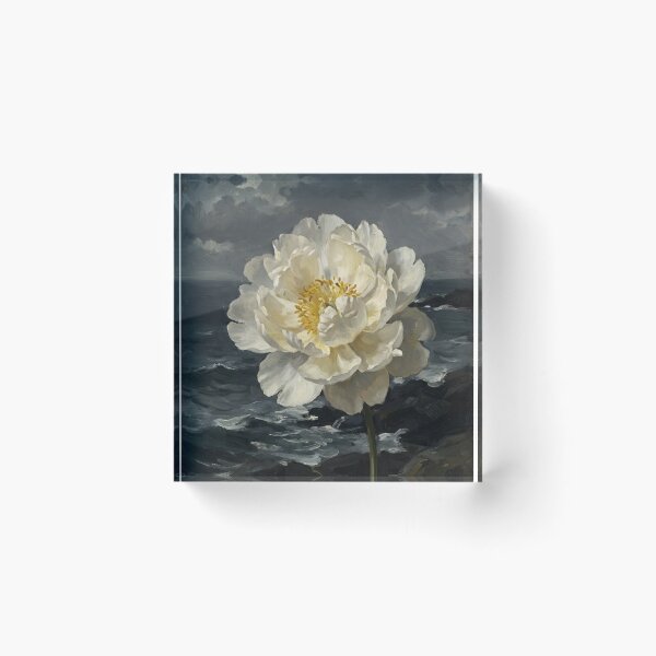 Item preview, Minimalist White Peony Flower Macro Painting in Homer Realism Style designed and sold by OddlySticky.
