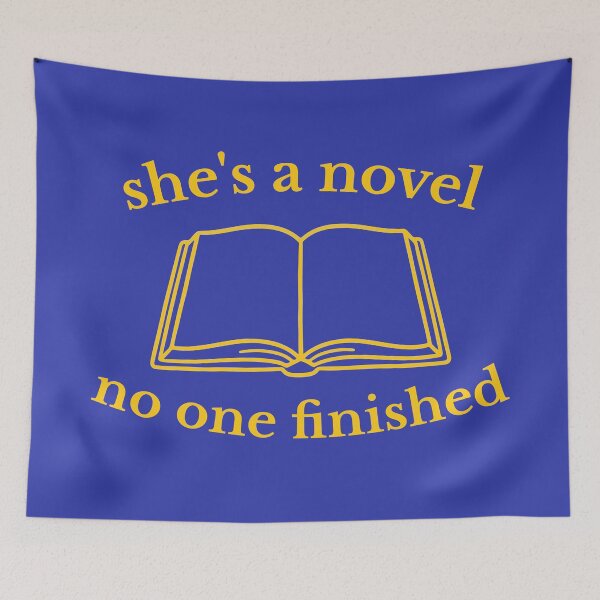 Item preview, She's a Novel No One Finished — Blue Gold Book Quote | Bookish Gift, Literary Feminist Art Print designed and sold by ArtofDari.