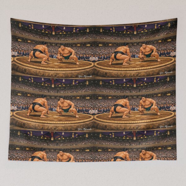 Item preview, Panoramic Sumo Showdown in the Dohyo – Realistic Arena Cartoon Art designed and sold by The Art Queen Of Michigan .