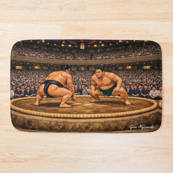 Item preview, Panoramic Sumo Showdown in the Dohyo – Realistic Arena Cartoon Art designed and sold by The Art Queen Of Michigan .