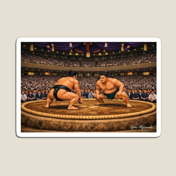 Item preview, Panoramic Sumo Showdown in the Dohyo – Realistic Arena Cartoon Art designed and sold by The Art Queen Of Michigan .