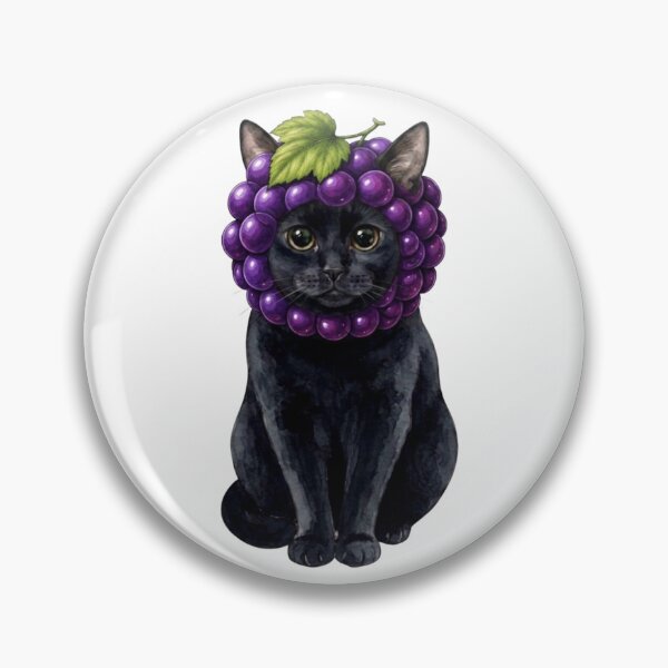Item preview, Kawaii Fruit Kitty | Black Cat & Grape designed and sold by KittyClosetStore.