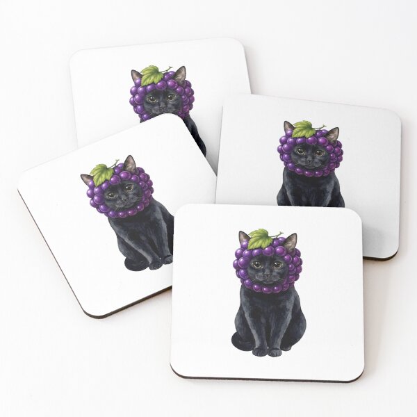 Item preview, Kawaii Fruit Kitty | Black Cat & Grape designed and sold by KittyClosetStore.
