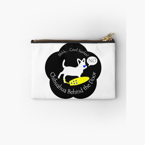 Item preview, Funny Chihuahua Cool Surfer Behind the Door Black Base designed and sold by Na7nasColorShop.