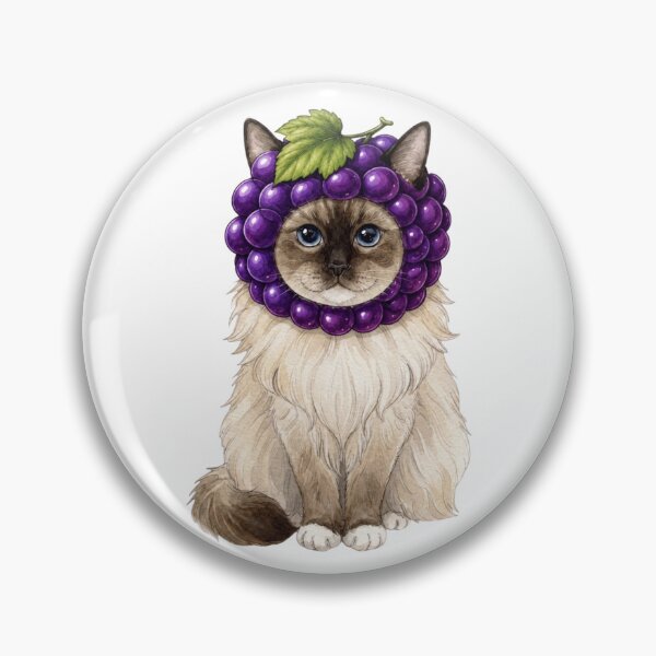 Item preview, Kawaii Fruit Kitty | Ragdoll Cat & Grape designed and sold by KittyClosetStore.