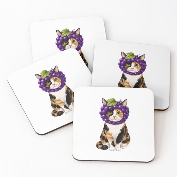 Item preview, Kawaii Fruit Kitty | Calico Cat & Grape designed and sold by KittyClosetStore.