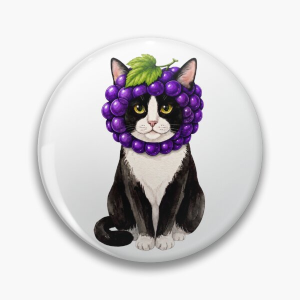 Item preview, Kawaii Fruit Kitty | Tuxedo Cat & Grape designed and sold by KittyClosetStore.