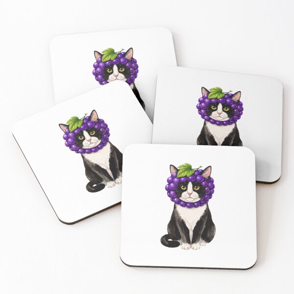 Item preview, Kawaii Fruit Kitty | Tuxedo Cat & Grape designed and sold by KittyClosetStore.