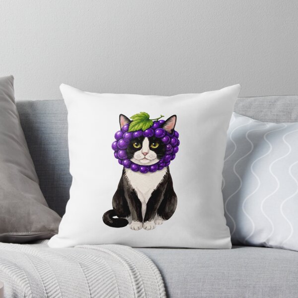 Item preview, Kawaii Fruit Kitty | Tuxedo Cat & Grape designed and sold by KittyClosetStore.