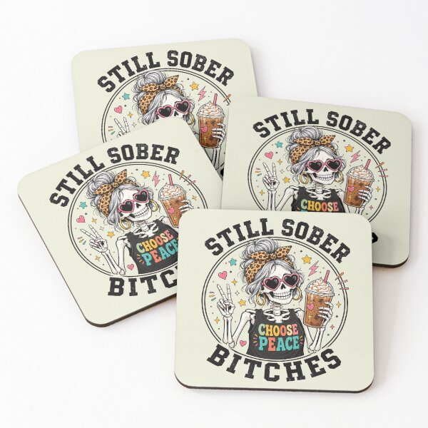 Item preview, Still Sober Bitches Messy Bun Drinking Coffee Skeleton designed and sold by SanipepaVase.