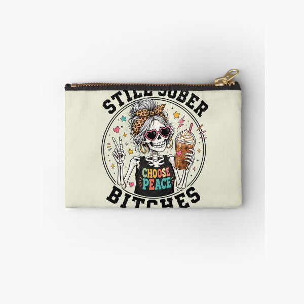 Item preview, Still Sober Bitches Messy Bun Drinking Coffee Skeleton designed and sold by SanipepaVase.