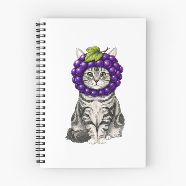 Item preview, Kawaii Fruit Kitty | Silver Tabby Cat & Grape designed and sold by KittyClosetStore.